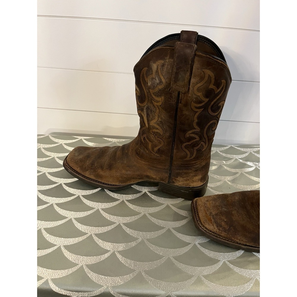 Justin Boots Mens 11D Brown Distressed Leather Wide Square Toe Western Cowboy - Picture 4 of 13